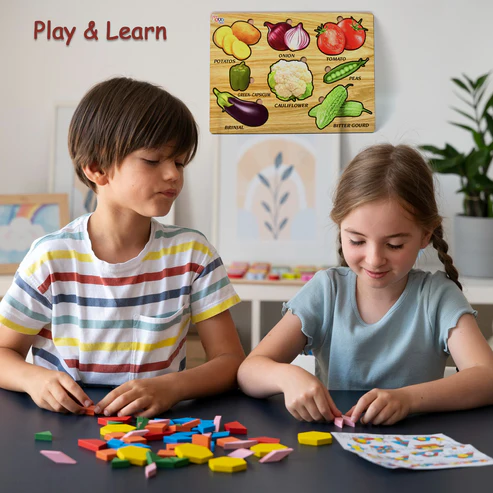 Wooden Vegetable Puzzle – Educational Toy for Toddlers | Inventive Play - Image 4