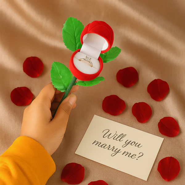Rose Flower Jewelry Ring Box – Velvet Finish & Hidden Compartment - Image 5