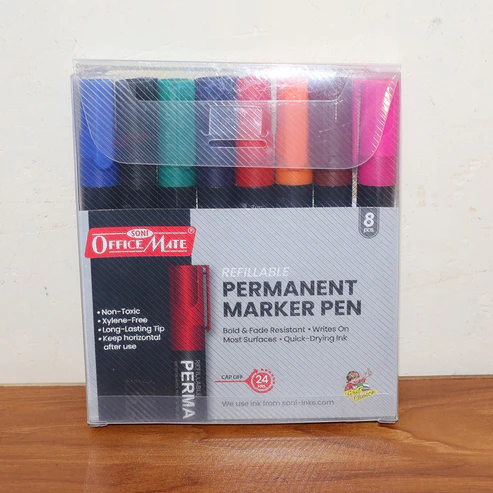 Permanent Marker Set – 8 Refillable Quick-Drying Colors