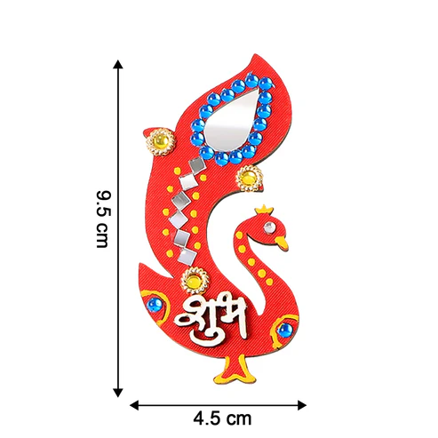 Shubh Labh Wall Hanging – Traditional Peacock Wooden Décor Set - Image 4