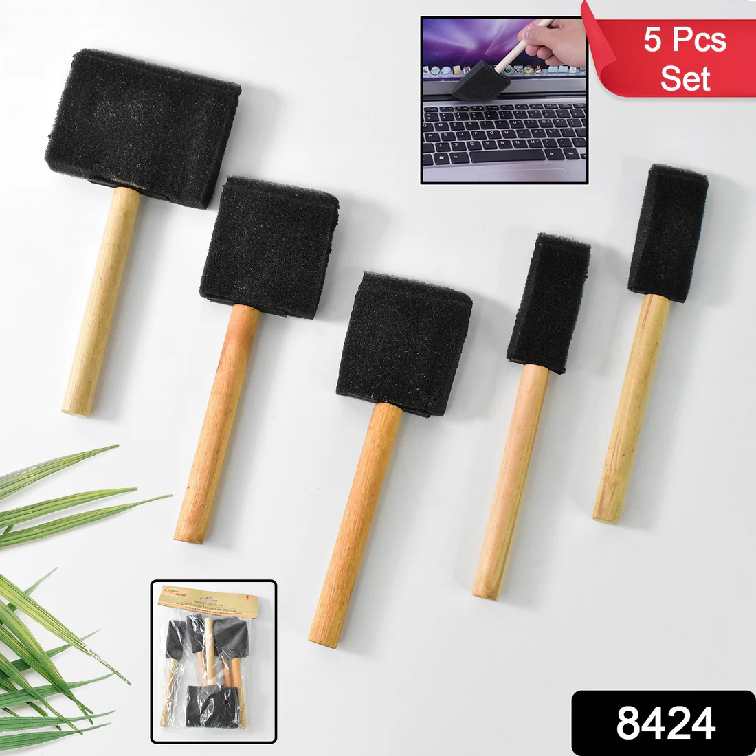 Sponge Paint Brushes – 5-Piece Set with Wooden Handles