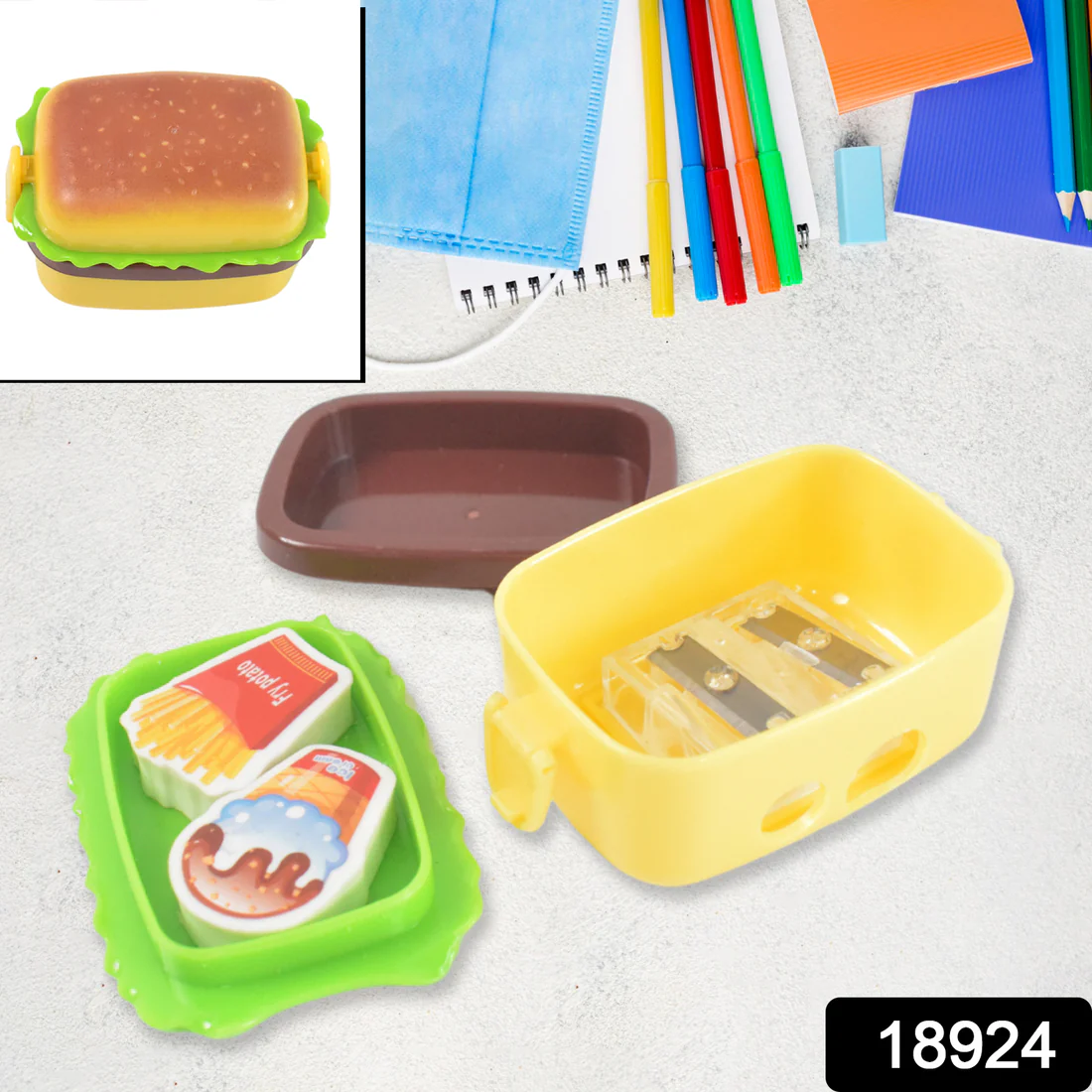 Burger Shape Sharpener with Eraser – Double Hole for Kids