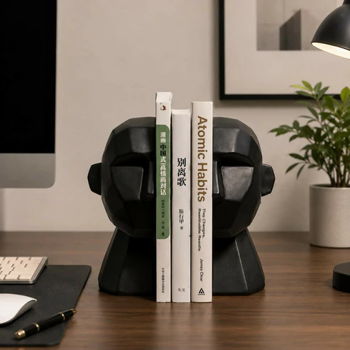 Modern Face Bookends – Stylish Home & Office Shelf Organizer