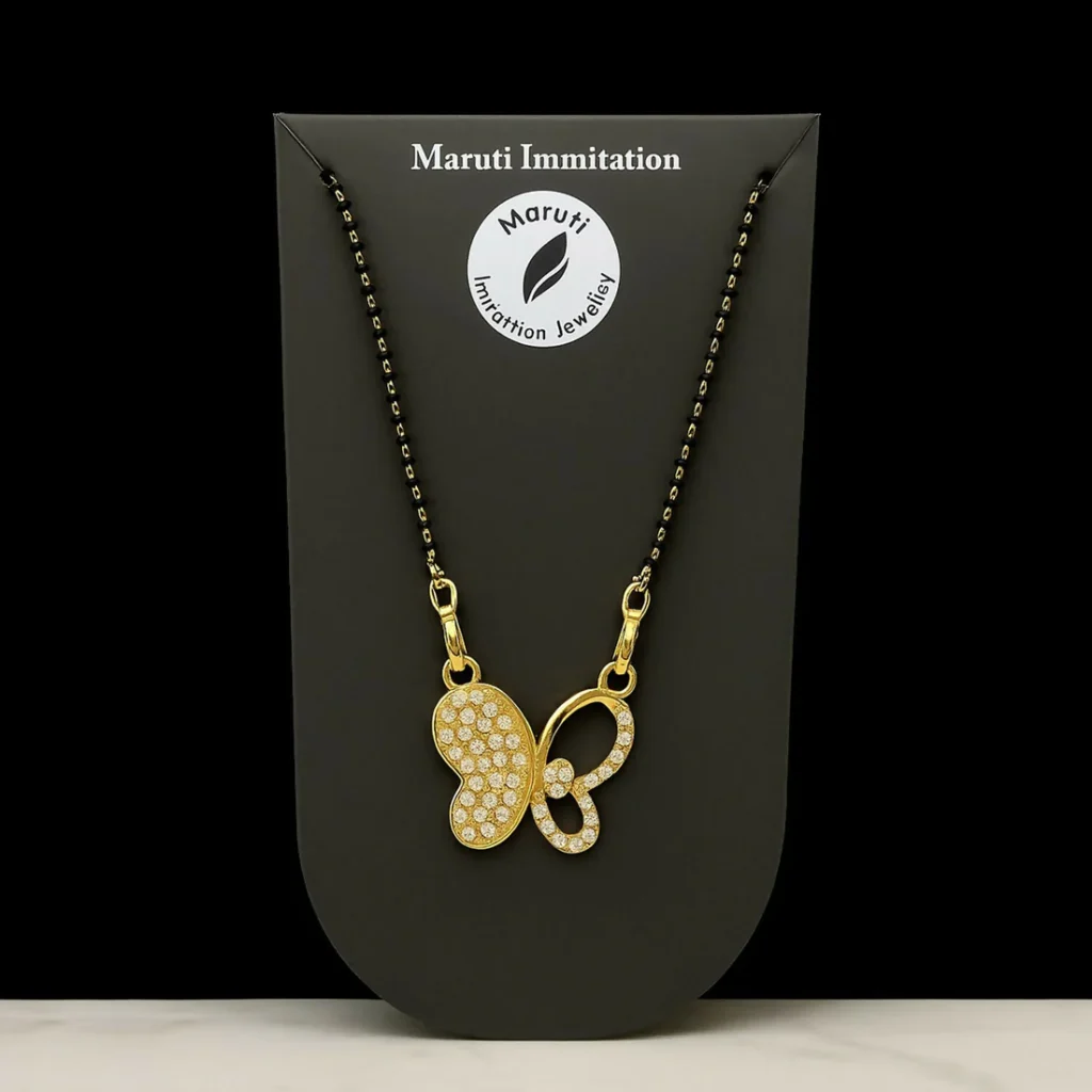 Gold-Toned Butterfly Mangalsutra – Elegant Stone Pendant Charm