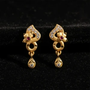 Gold Plated Earrings with Ruby & Crystal Drops – Elegant Shine