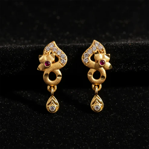 Gold Plated Earrings with Ruby & Crystal Drops – Elegant Shine