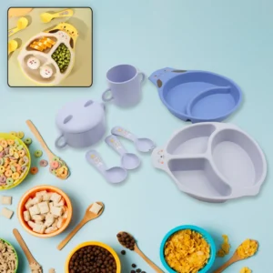 Bamboo Fibre Baby Feeding Set – 7 Pcs Dinnerware | Baby Ladle