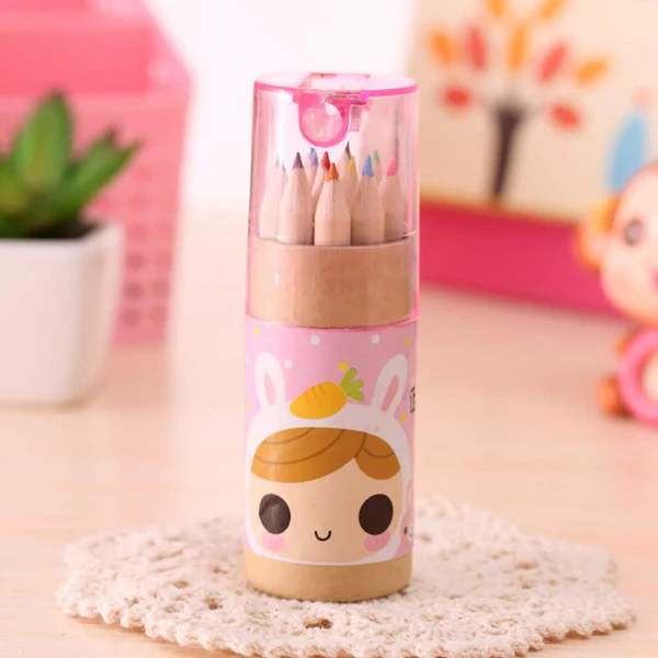 Kids Colouring Pencils Set – 12 Mini Shades with Sharpener