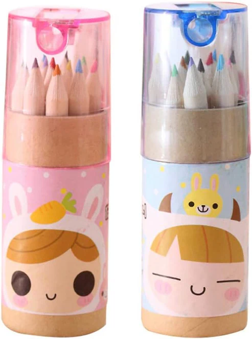 Kids Colouring Pencils Set – 12 Mini Shades with Sharpener