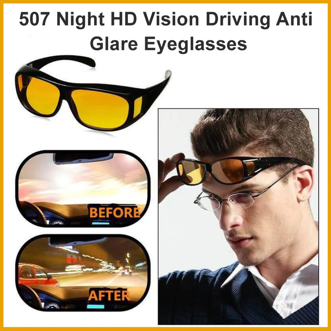 Night Driving Glasses – Anti-Glare Yellow Lens HD Vision | Safora - Image 3