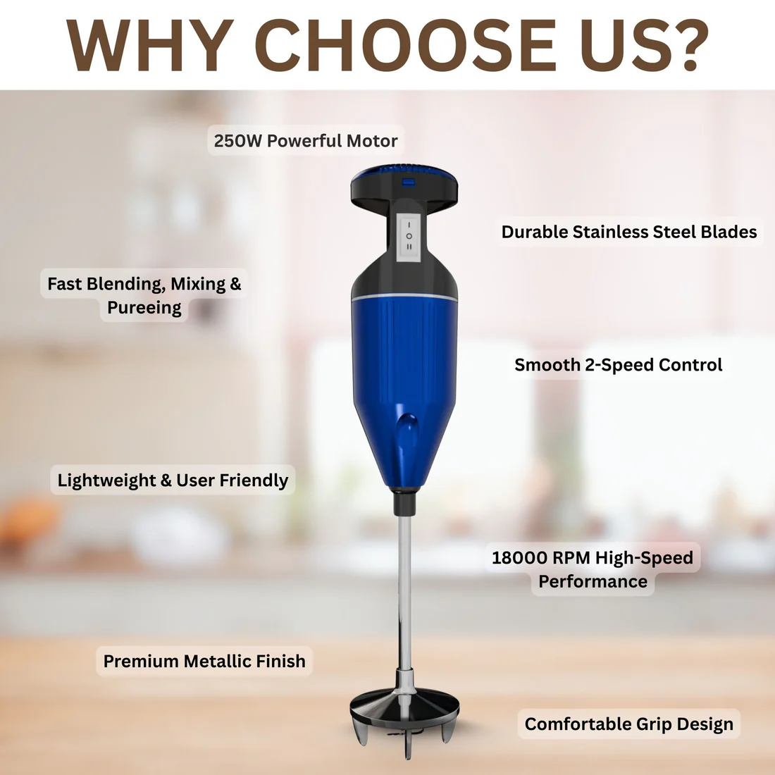 Hand Blender – Powerful 250W Copper Motor, Easy to Use - Image 3
