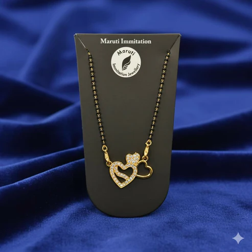 Gold-Tone Double Heart Mangalsutra – Elegant Stone Detailing