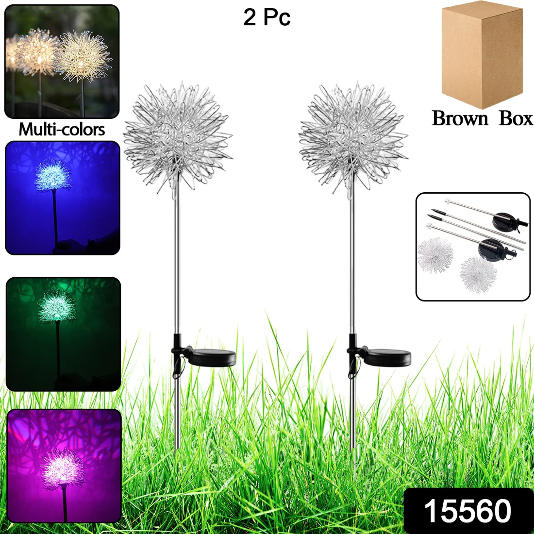 Solar Powered Dandelion Garden Lights – 2 Pc Multicolor LEDs - Image 2