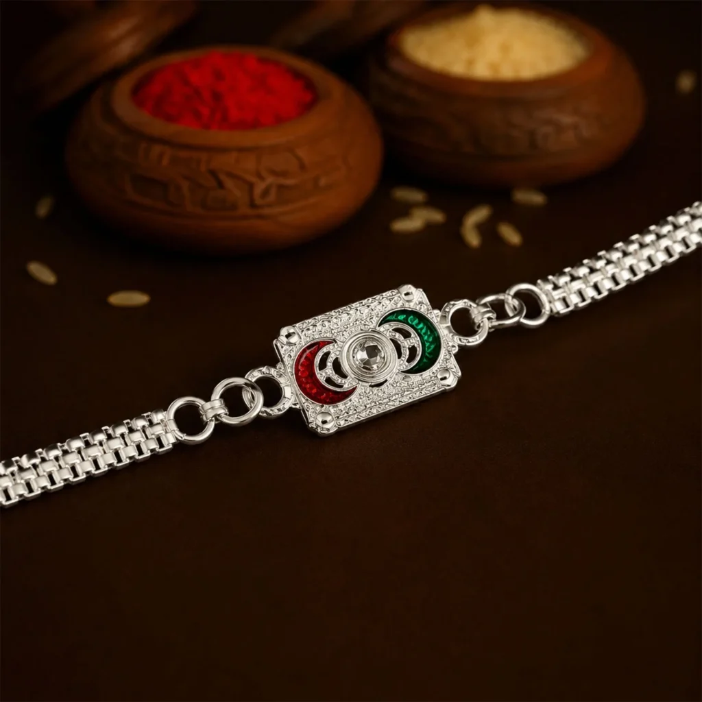 Geometric Rakhi with Linked Ring Design – Trendy Raksha Bandhan Gift