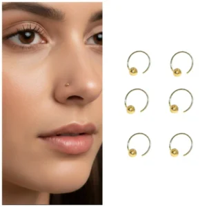 Gold Ball Nose Stud Pack – 6 Elegant Nose Rings for Women