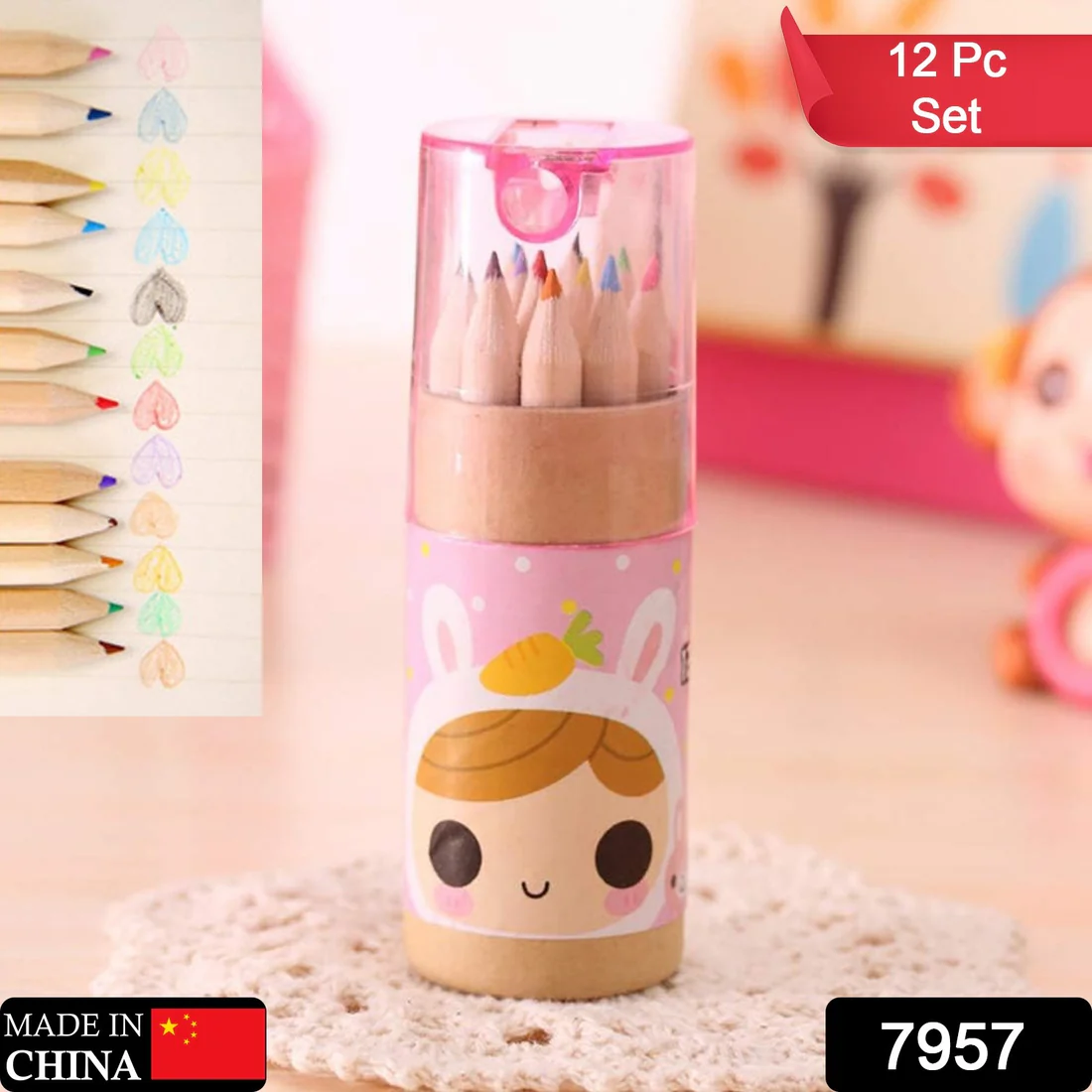 Kids Colouring Pencils Set – 12 Mini Shades with Sharpener