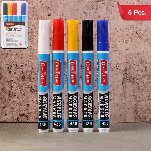 Acrylic Marker Pen Set – 5 Quick-Dry Vibrant Colors