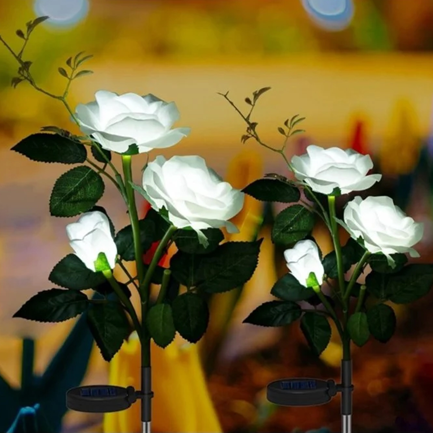 Solar Powered Decorative Garden Flower Lights Set Of 2 - Image 4