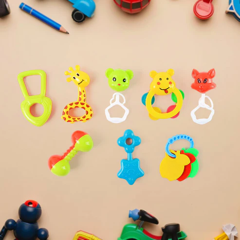 Baby Rattle Set – 8 Pieces of Safe Colorful Toys8 Piece Baby Rattle Set