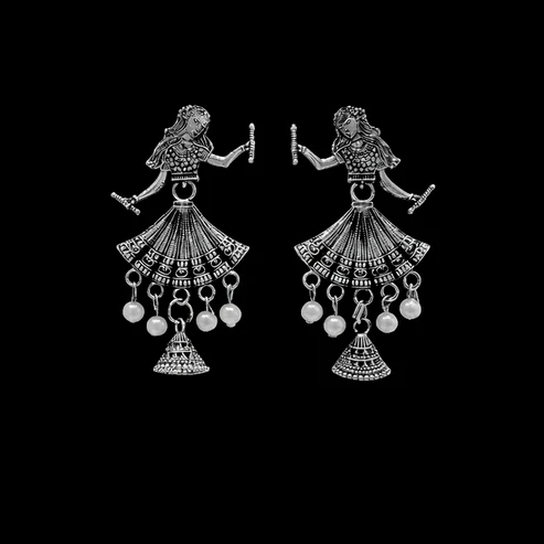 Oxidised Jhumka Earrings – Unique Doll Design with Pearl Drops