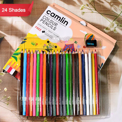 Camlin Colour Pencils – 24 Vibrant Shades & Free Sharpener
