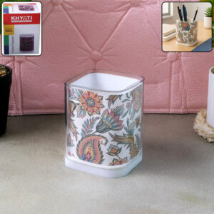 Crystal Square Pen Stand – Elegant Transparent Floral Organizer