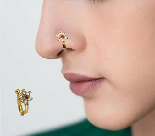 Gold-Plated Floral CZ Nosepin – Elegant Sparkle for Women