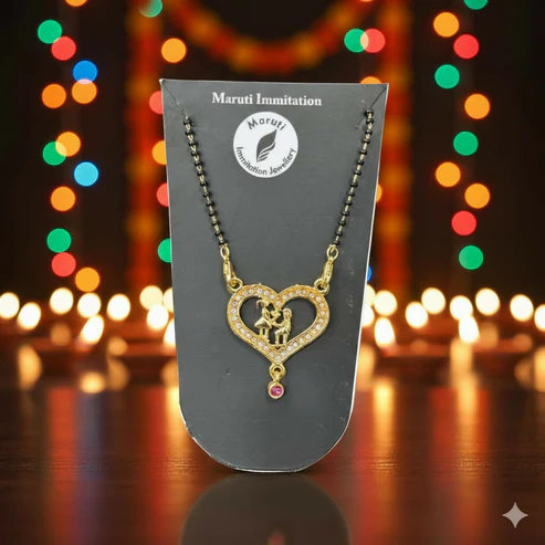 Heart Mangalsutra – Elegant Gold-Tone Couple Pendant with Stones