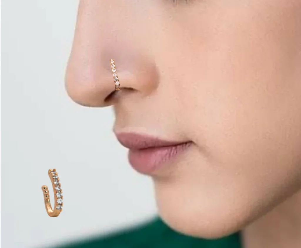 Rose Gold Plated Nose Ring with Diamond Sparkle – Elegant & Lightweight