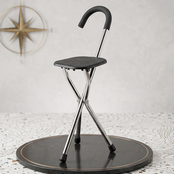 Folding Walking Stick with Seat 3 Leg Cane Stool Chair Support Stand (1 Pc) - Image 5