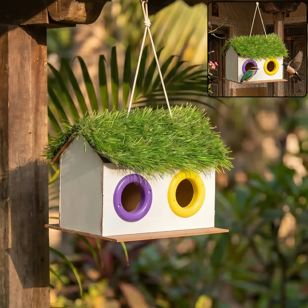 Wooden Bird House – Double-Compartment for Outdoor Garden