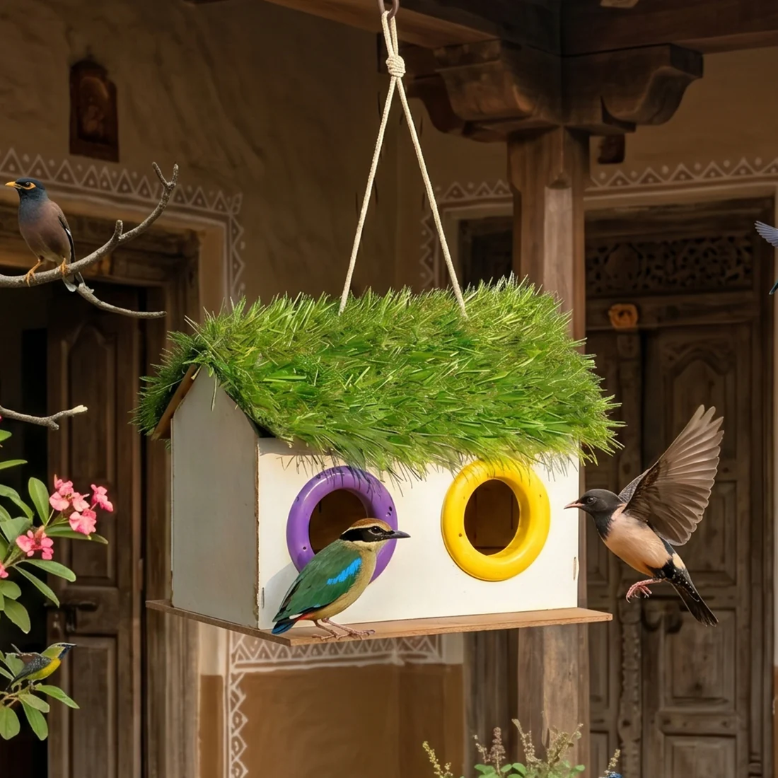Wooden Bird House – Double-Compartment for Outdoor Garden - Image 2