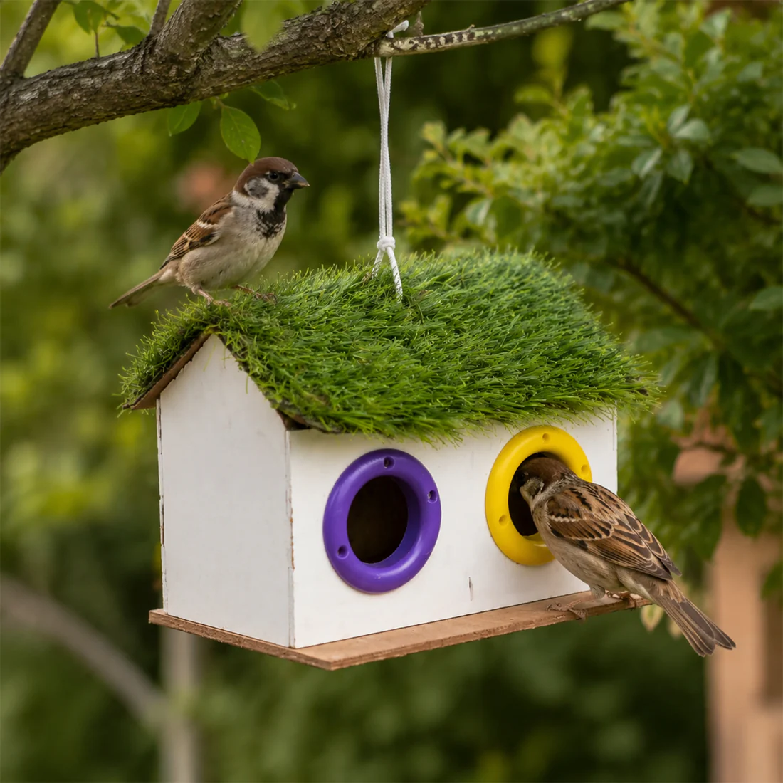 Wooden Bird House – Double-Compartment for Outdoor Garden - Image 4