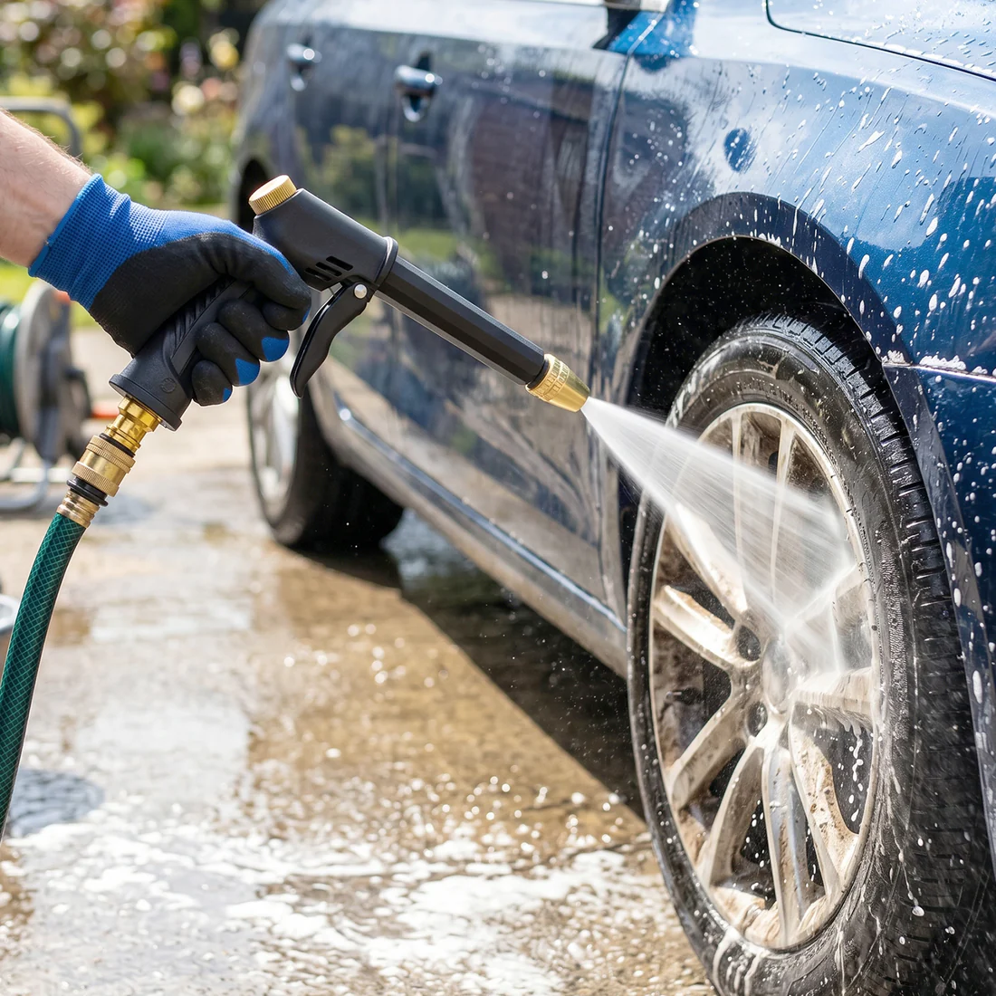 The high pressure water spray gun set transforms your garden hose into a powerful cleaning device, making it ideal for washing cars, bikes, and outdoor surfaces.