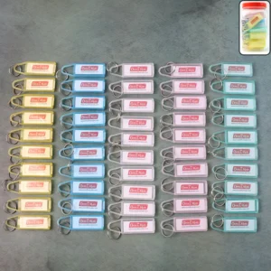 Key Tag Jar – 50 Assorted Colour Keychains with Writeable Labels
