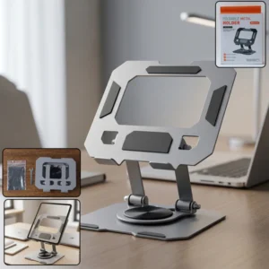 Foldable Metal Phone & Tablet Stand – Adjustable & Portable Desktop Support