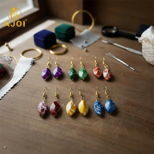 Multicolor Marble-Pattern Kati Earrings – Pack of 6 Stylish Drops - Image 3