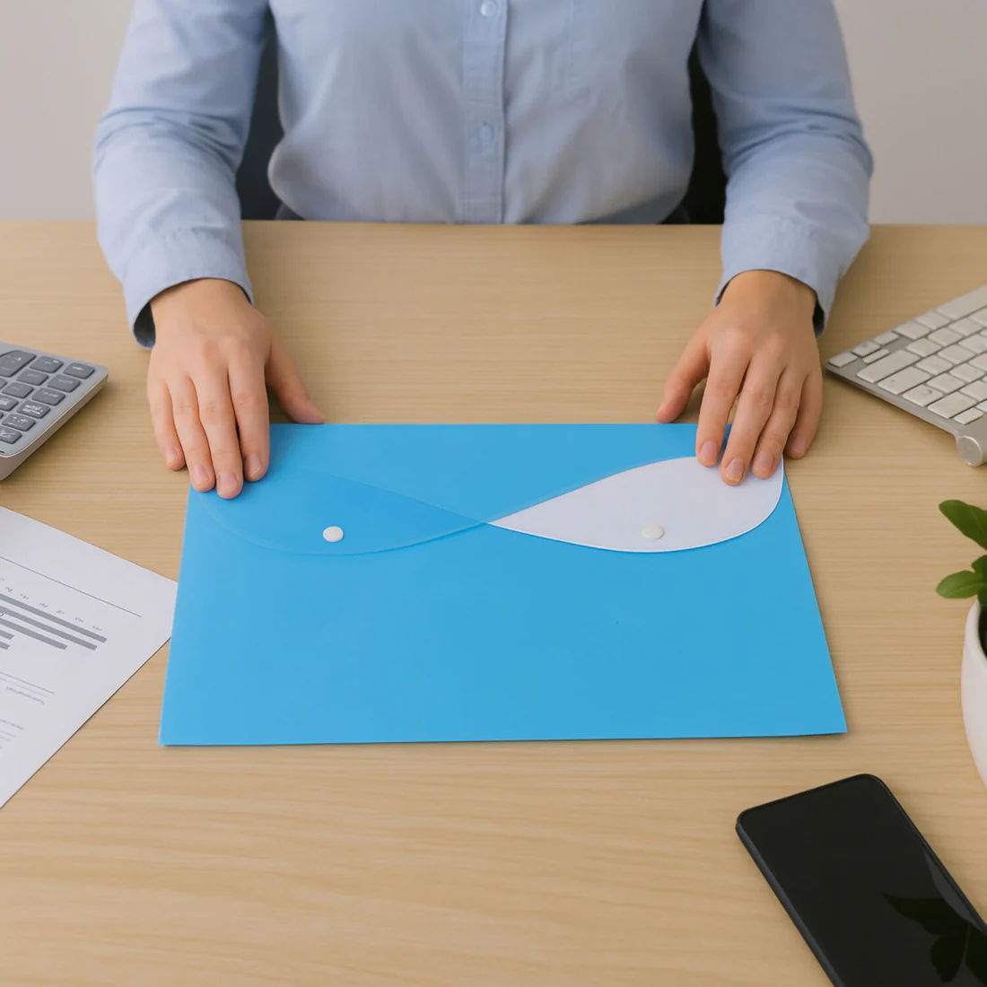 A4 Document Folder – Secure Button Closure for Office & School