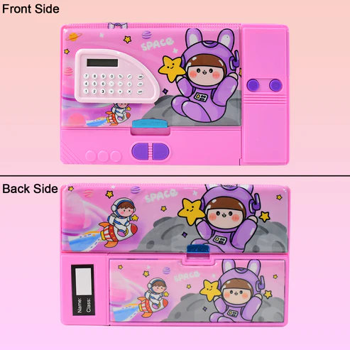 Space Theme Pencil Box with Built-in Calculator – Dual Compartment Organizer - Image 4