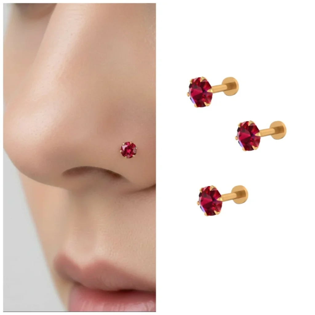 Ruby Red AD Nosepin Stud – Gold Plated Combo Pack of 3