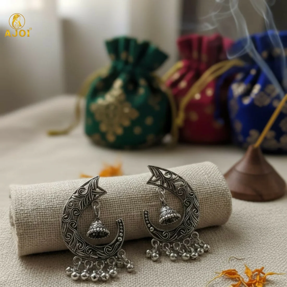 Oxidized Silver Jhumka Earrings – Elegant Ghungroo Danglers - Image 3