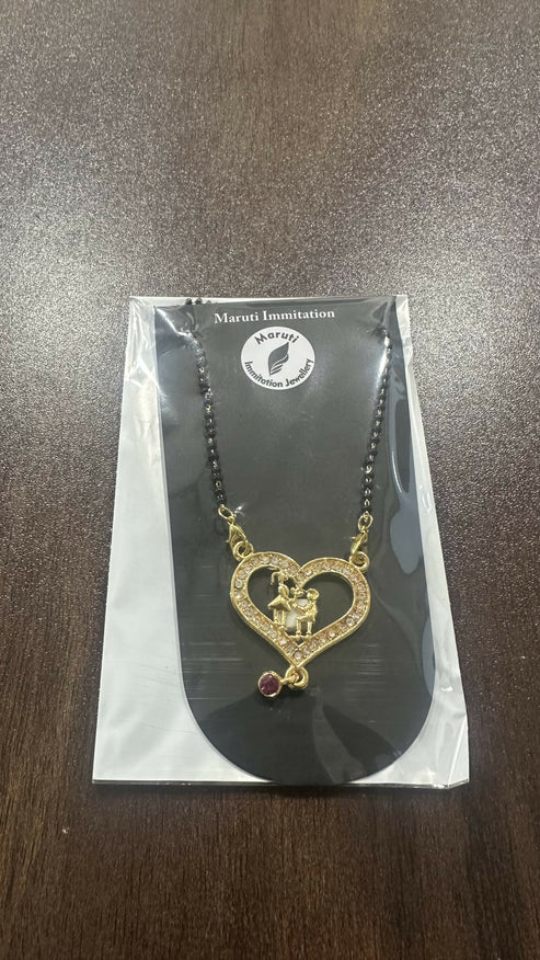 Heart Mangalsutra – Elegant Gold-Tone Couple Pendant with Stones