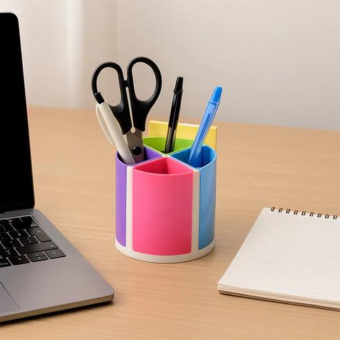 Rainbow Pen Stand – 4-Section Multicolor Desk Organizer