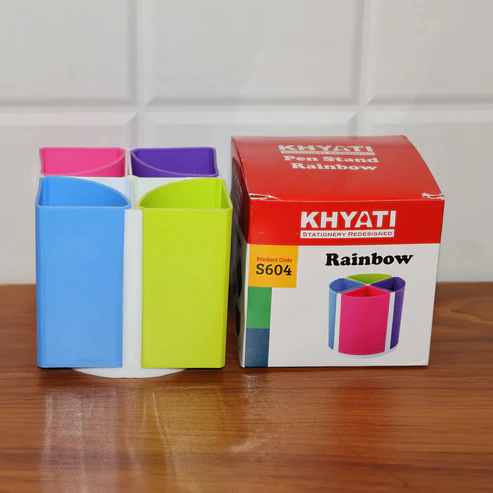 Rainbow Pen Stand – 4-Section Multicolor Desk Organizer