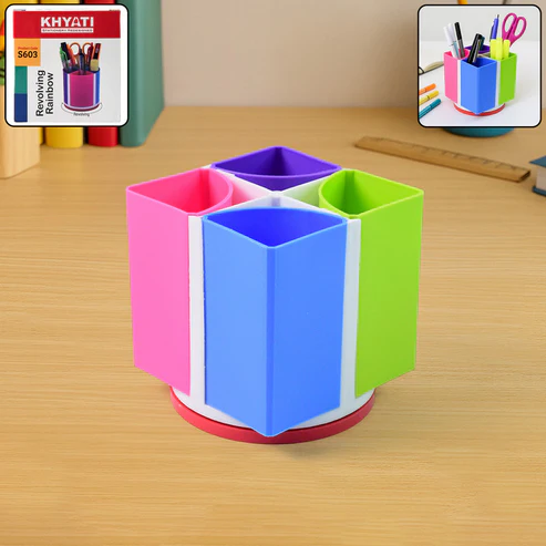 Revolving Pen Stand – 4 Compartments Multi-Color Organizer