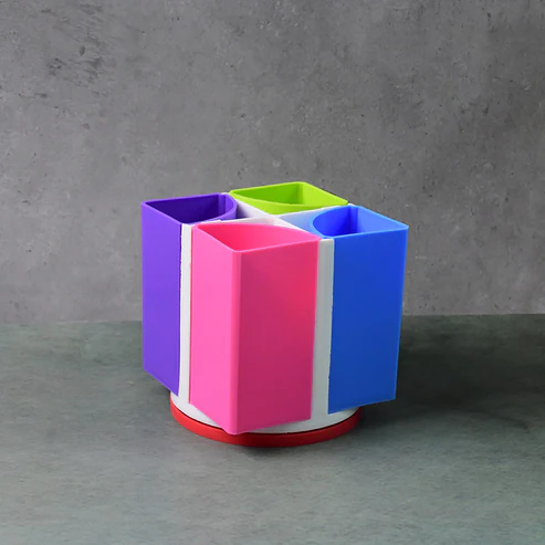Revolving Pen Stand – 4 Compartments Multi-Color Organizer