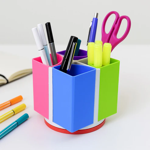 Revolving Pen Stand – 4 Compartments Multi-Color Organizer