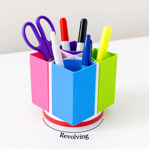 Revolving Pen Stand – 4 Compartments Multi-Color Organizer - Image 4