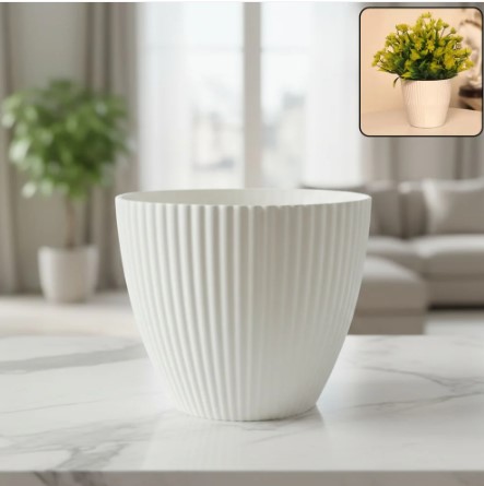 White Ribbed Flower Pot – Stylish Modern Indoor Planter