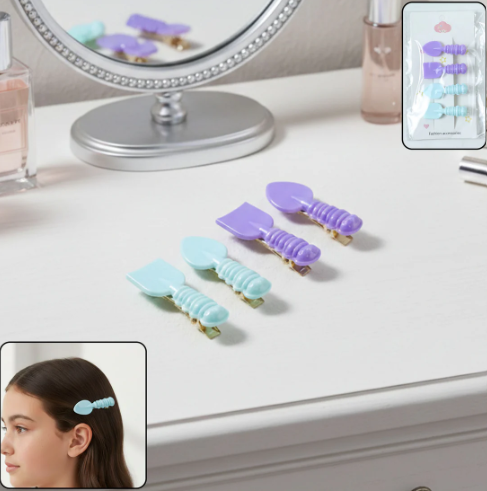 Spoon & Spatula Hair Clip Set – Cute & Lightweight 4 Pack